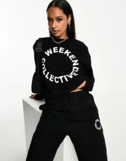Weekend Collective Co-Ord Oversized Jogger And Sweatshirt With Logo In Blac