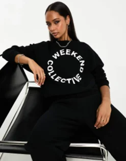 Weekend Collective Co-Ord Oversized Jogger And Sweatshirt With Logo In Blac