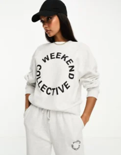 Weekend Collective Co-Ord Oversized Jogger And Sweatshirt With Logo In Grey
