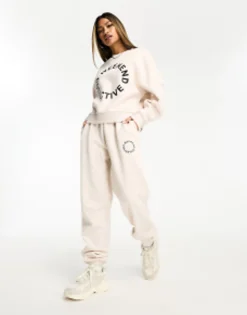 Weekend Collective Co-Ord With Black Logo In Oatmeal Marl