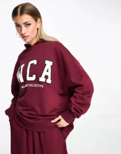 Weekend Collective Oversized Jogger And Tshirt With Wca Logo In Burgundy